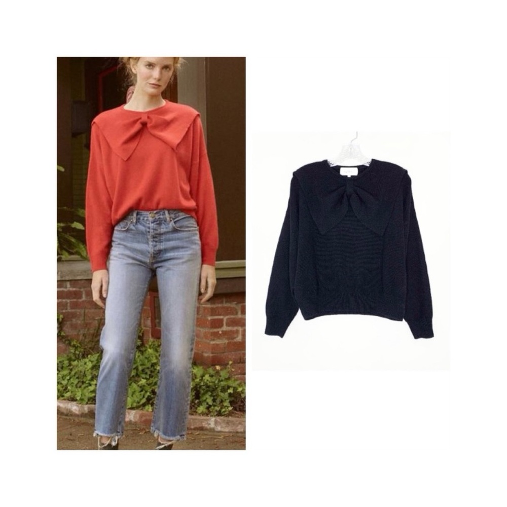 THE GREAT. The Bow Cashmere Sweater (Sz 0 / XS) Black